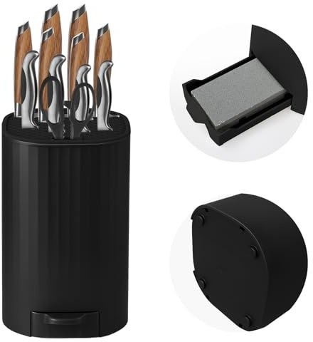Knife Block Without Knives with Sharpening Stone Large Volume with Scissors Slot Universal Knife Holder Ninonly Easy Cleaning Detachable Knife Storage Space Saver for Kitchen Black