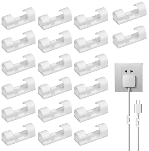 Fermacavi adesivi | Clip per cavi, gestione dei cavi adesivi | clip organizer per cavi in trasparente, bianco e nero per legno, metallo, piastrelle di ceramica, scrivania, parete, ufficio,