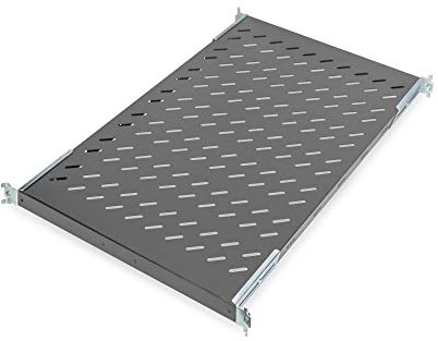 DIGITUS Fachboden zum Festeinbau – Variable Tiefe – 19-Zoll 1HE – Schwarz | Ab 1000 mm Schranktiefe – Traglast 50 kg – Für Netzwerk- und Serverschränke