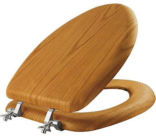 Mayfair Natural Oak Veneer Toilet Seat with Chrome Hinges, Elongated, Wood