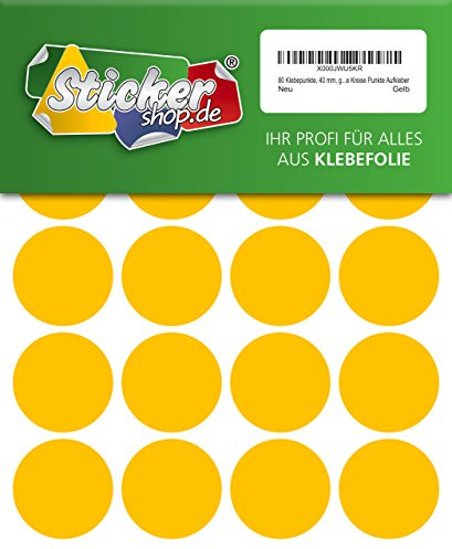 80 Klebepunkte, 40 mm, gelb, aus PVC Folie, wetterfest, Markierungspunkte Kreise Punkte Aufkleber