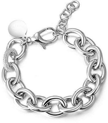 CIUNOFOR Link Bracelet Inspired Antique Women Jewelry Vintage Valentine's Day Wide Cuban Curb Bangles Stainless Steel Adjustable Chain for Men (Chunk Original, 9'')