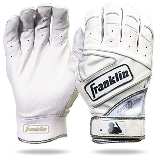 Franklin Sports MLB Batting Gloves - Powerstrap Chrome Adult Men's + Youth Batting Gloves Pair - Baseball + Softball Gloves - White - Adult Medium