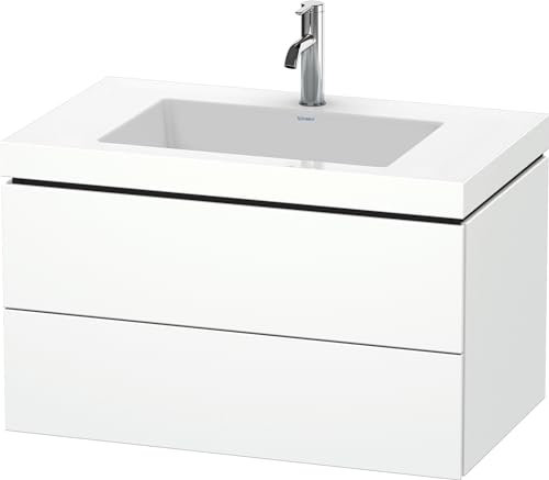 Duravit L-Cube Meuble Vasque c-collée avec Socle, Suspendue au Mur, 80x48 cm, 2 tiroirs, sans trop-Plein, 1 Trou pour Robinet, Coloris: Décor Blanc Mat - LC6927O1818