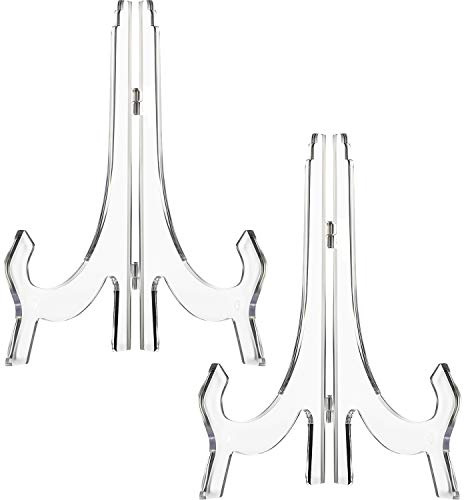 HESTYA 2 Pcs 9.8 Acrylic Easels, Plate Stands Photo Picture Frame Holders for Weddings, Birthdays, Home Decor & Table Display(Clear)