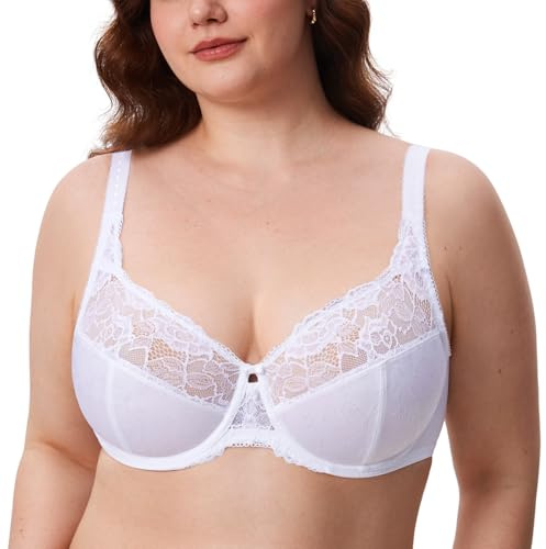 Delimira Women's Beauty Lace Non Padded Minimiser Full Figure Underwire Bra White 40K