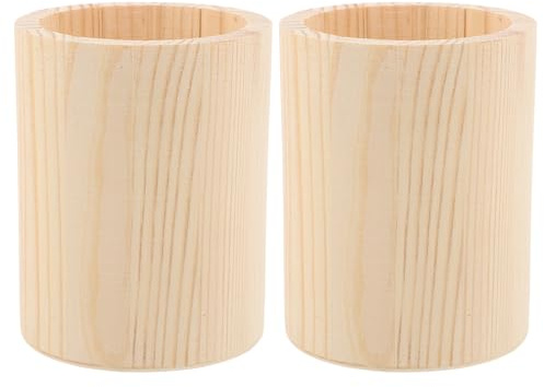 2 StüCk Holz Stiftehalter, Runder StifteköCher, Diy Stiftebecher, Schreibtisch Organizer, FüR Stifte, Kosmetikpinsel, Beige, 10 x 8 x 8cm