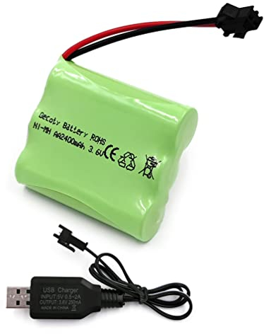 Gecoty® Batterie 3.6V, Batterie Rechargeable Ni-MH AA 2400mAh avec câble de Charge USB et connecteur SM 2P pour télécommande de Jouets, Outils électriques et appareils électroménagers