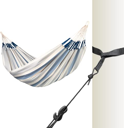 LA SIESTA® - Brisa - Klassische Doppel + Baum- & Pfosten-Befestigung Hängematte, handgefertigt in Kolumbien, mit 160 cm Breite für entspannte Momente drinnen und draußen. (Sea Salt)
