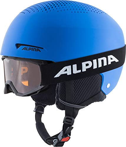 Alpina ZUPO Set (+Piney) - Hochwertiges, Sicheres & Robustes Set aus Skibrille & Skihelm Für Kinder, Blue matt, 51-55 cm