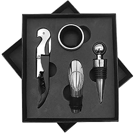 Cavatappi, set 4 Pezzi Apribottiglie Vino in Acciaio inox, per Famiglia, Hotel, Festa, Confezione Regalo