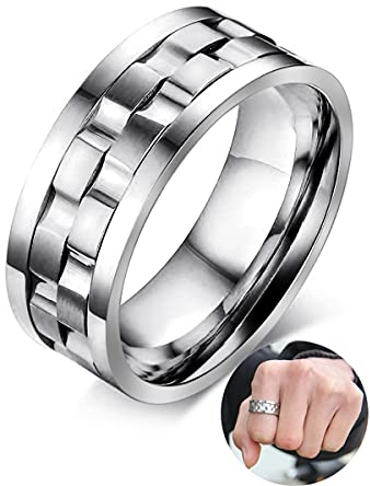 AMZCOM Spinner Ring Edelstahl Silber Breit, Angst Ring Herren Drehbarer Meditationsringe Zappel Ring, Anti Stress Ring Sorgenband, Erwachsene Dekompression Spielzeug,8