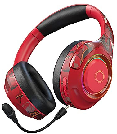 Casque de Jeu sans Fil sur L'oreille, Casque Stéréo HiFi Bluetooth 5.1 de Couleur RVB avec Micro Enfichable Antibruit, 24 Heures de Lecture - Graffiti(Rouge)