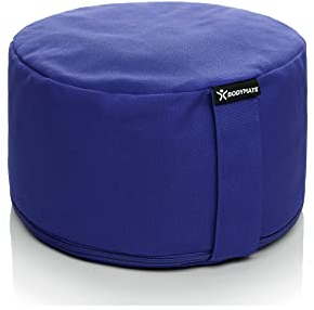 BODYMATE Yogakissen rund 31cm Durchmesser 16cm hoch Dunkelblau mit Buchweizen-Spelz Füllung – Maschinenwaschbarer Bezug aus 100% extra Dicker Baumwolle – Meditationskissen – Sitzkissen