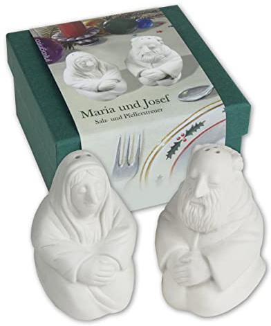 Maria und Josef Salz- und Pfefferstreuer aus Porzellan ca. 3 x 6,8 cm (je 54g), für Weihnachten bzw. Weihnachtsdeko, Küche & Frühstück, Salz & Pfeffer von Gerhard Glück
