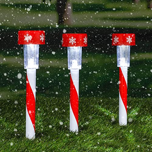 Spetebo Solar Weichnachts Stecker - 3er Set - weihnachtliche LED Solarleuchten für Außen Akku inklusive - Weihnachtsdeko Gehwegleuchte Gartenstecker