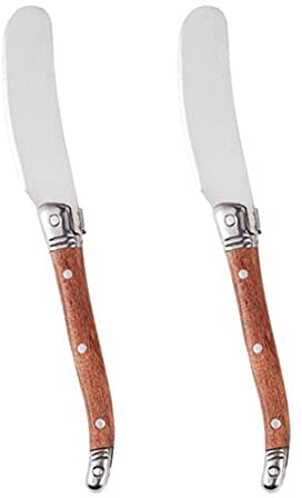 ARFUKA 2 Stück Buttermesser Edelstahl Frühstücksmesser Tafelmesser Käsemesser-Set Dessertmesser Brotzeitmesser Multifunktions-Butterverteiler mit Holzgriff