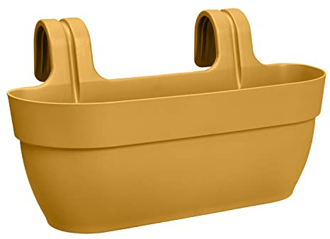 Muddy Hands Hanging Planter Outdoor Garden Fence Balcony Rail Railing Flower Herb Trough Plant Pot (Large, Yellow)