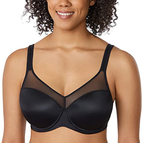 Delimira Women's Full Coverage Lightly Padded Bra Underwire Mesh Support Comfort T Shirt Bra Black 38DD