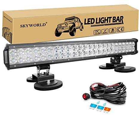 SKYWORLD Led Light Bar Auto 23 Zoll 59 cm 144W mit Magnet Halterung | Offroad Beleuchtung Spot Flod Led Arbeit Licht Bar, 12V Kabelbaum für SUV ATV UTE Traktor LKW PKW 4x4 Fahrzeuge, 6000K Weiß