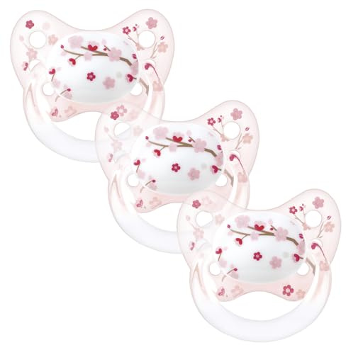Dentistar® Silikon Schnuller 3er-Set – Größe 2, 6-14 Monate – Zahn- & kieferfreundlicher Nuckel mit Dental-Stufe – BPA-frei – Made in Germany - Kirschblüte
