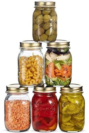 Bormioli Rocco Quattro Stagioni 17 oz Glass Preserving Jar (Set of 6) - Wide‑Mouth Twist‑Top Canister with Airtight Seal - Bee embossed Storage & Serving Vessel - Made in Italy, BPA‑Free