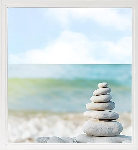 GRAZDesign Fensterfolie Blickdicht Sichtschutz, Sichtschutzfolie Fenster, Glastüren, Duschkabine, Milchglasfolie Bedruckt mit Motiv Wellness Steine am Strand 80x57cm