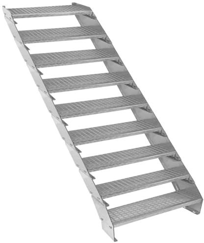 Metalltrappa 9-delad Justerbar Höjd 90 cm Bred Galvaniserat Stål Silver 9 Trappsteg Väderbeständig Gallertrapp Utomhusbruk Trädgård Terrass Modultrappa 5 mm Stångtjocklek GRATIS Monteringsset