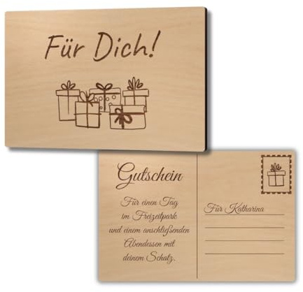 CHRISCK design Gutschein Geschenk Weihnachten personalisiert - Holz Karte mit Gravur oder zum selbst beschriften - Geldgeschenk Weihnachtskarte Holz - Holzpostkarte als nachhaltige Grußkarte