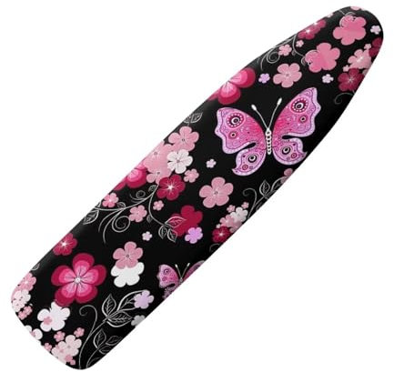 NETILGEN Bügelbrettbezüge, superweich, elastisch, Bügelbrettbezug, Scorch Resistant Fleckenabweisend, S für Maße 110-115 x 30-36 cm, Rosa Schmetterling Blume