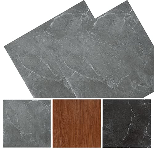 Fiqops 30x30cm ca. 2 m² 22 Fliesen PVC Bodenbelag Selbstklebend Vinylboden Rutschfest Wasserfest Bodenfliesen Laminat Dielen Vinyl-Fliesen für Fußbodenheizung Grau Marmo