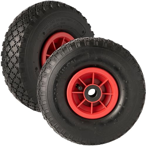Keypak 2 x 10 Pneumatic Tyre 3.00-4, Replacement Wheels with 20mm Bore | For Wheelbarrow, Sack Trucks, Cart, 272KG Total Load Capacity (No Bearings)