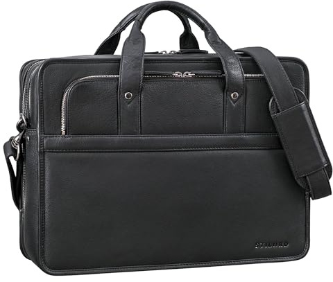 STILORD Paolo Geräumige Aktentasche Herren Leder Arbeitstasche 15,6 Zoll Laptoptasche für Männer Umhängetasche Groß Dokumententasche Große Lehrertasche echtes Rindsleder Farbe:schwarz