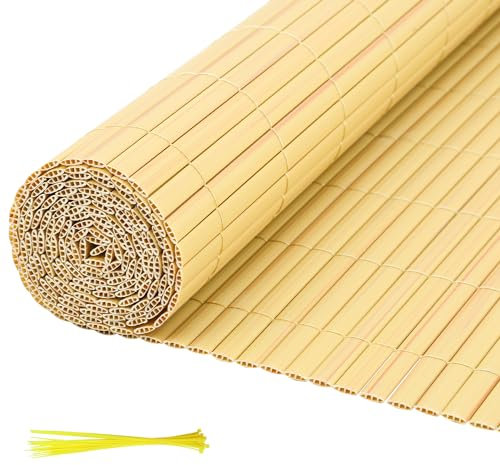 Daromigo PVC Sichtschutzmatte 90×300cm, Sichtschutz Garten mit Innenverstärkung, Sichtschutz Balkon mit Kabelbinder, Sichtschutz Zaun Wetterfest und Sonnenschutz (Bambus)