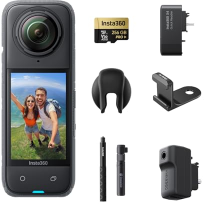 Insta360 X4 Pack Creator - Action Cam 360° 8K Impermeabile, Video Grandangolari in 4K, Selfie Stick Invisibile. Protezioni Lenti Rimovibili, Autonomia Batteria 135 min, Editing IA, Stabilizzazione