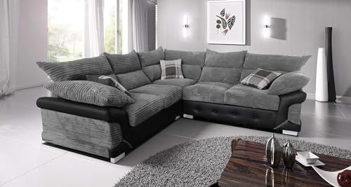 CosyCraft Corner Sofa 5 seater or 3+2 Set Jumbo Cord Grey/Black or Beige/Brown Logan (GREY/BLACK, CORNER SOFA)