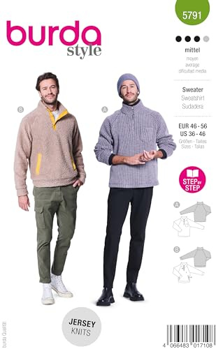 burda style Schnittmuster Herren Sweater mit Reißverschluss Gr. 46-56