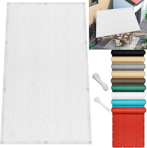 Voile D'Ombrage Respirant Rectangulaire 220 x 360 cm Aux UV 98% Couvert Végétal Toile Pergola Perméable avec Corde pour Extérieur, Jardin, Terrasse, Balcon, Blanc