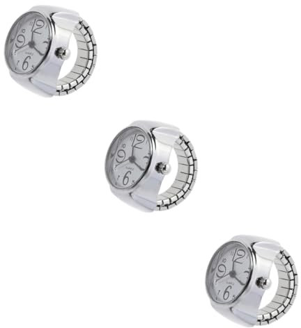 DEARMAMY 3stücke Kreative Ringuhr Für Einstellbare Quarzarmbanduhr Mit Elastischem Fingerdesign Elegantes Für Frauen Und Mädchen Weiß