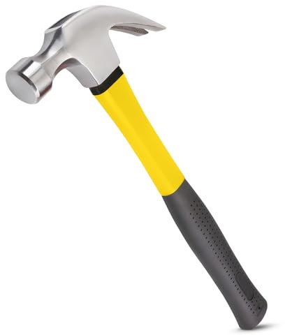 ZAVIA Claw Hammer 16oz Carbon Steel Nail Remover and Nail Puller | 450g Curved Claw Hammers for Carpenters & Electricians Framing Hammer with Non-Slip Rubber Grip | Solid Fiberglass Shaft