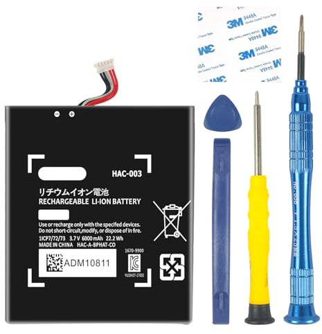 YISHDA HAC-003 Battery Replacement Compatible for Nintendo Switch 2017 Game Console HAC-001 Internal Upgrade 6000mAh Battery with DIY Repair Tool Kit