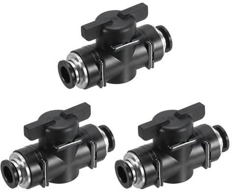 PATIKIL 10mm Pneumatic Ball Valve, 10mm OD BUC Push to Connect Tube Fittings Ball Valve Union Straight Air Flow Control Valve for Air Hydraulic, Black Silver