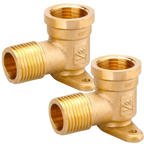 2 Stück 1/2 Wanddose Messing Bogen, 1/2 Zoll IG x 1/2 AG Wandscheibe | DN15 Messing Wandwinkel Verteiler 90° Gewinde Fitting mit Innengewinde und Außengewinde, Fittingteile Wasser Wandanschluss