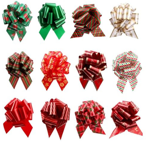 Hazrcvr 25 Pezzi Fiocchi Natalizi, Coccarde per Pacchi Regalo, Fiocchi Regalo, Tirare Archi Regalo per Confezioni Regalo, Bouquet, Natale, Festa, Decorazioni Nuziali