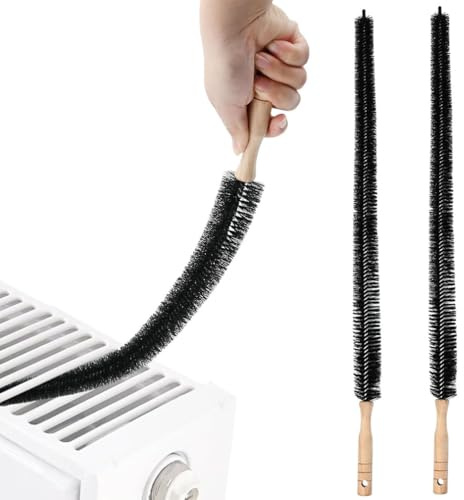 2 cepillos limpiadores de radiador, plumero largo flexible con mango de madera, cepillo de cerdas de polvo, cepillo para polvo de radiador largo, delgado, flexible, con mango de fácil agarre (27.5