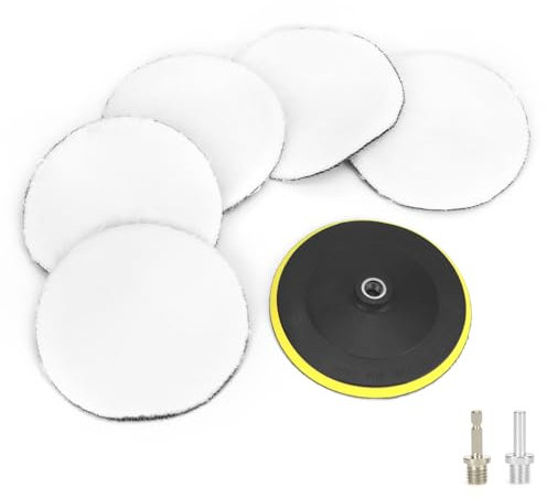 QWORK® 5 Stück 180mm Wolle Polierpads, Auto Polierhaube Set, für Winkelschleifer, Handbohrmaschinen und Polierer, mit M14 Bohreradapter