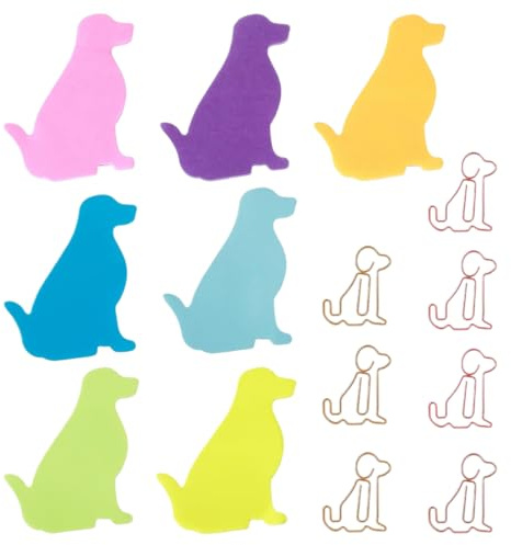 WUSJCOF 7 Stück, 210 Blatt Niedliche Hunde-Haftnotizen mit Büroklammern, Cartoon-Tier-Haftnotizen, Index-Tabs, Hunde-Form, Marker, Flaggen, Memoblöcke