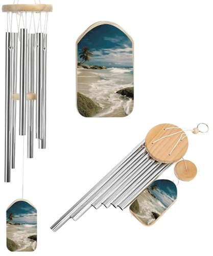 Strand-Ozean-Windspiel für draußen, einzigartige Aluminiumrohre, Gedenk-Windglocke, groß, tiefer Ton, Windspiel für Terrasse, Garten, Dekoration, Geschenk für Mutter, Frauen, Nachbarn