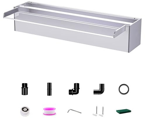 LONGRUNNEW Lot de feuilles en acrylique pour bassin cascade de 60 cm, 12,2 cm de large, fontaine de bassin en acrylique avec accessoires, double entrée pour jardin, terrasse, étang, patio