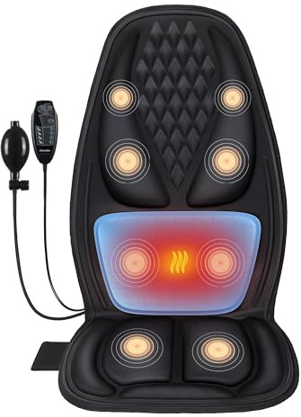 Rückenmassage Stuhlauflage, 3D-Lendenwirbelstütze Elektrischer Rückenmassager für Rückenschmerzlinderung, Massage-Sitzkissen mit 3 Vibrationsintensitäten & 2 Heizstufen